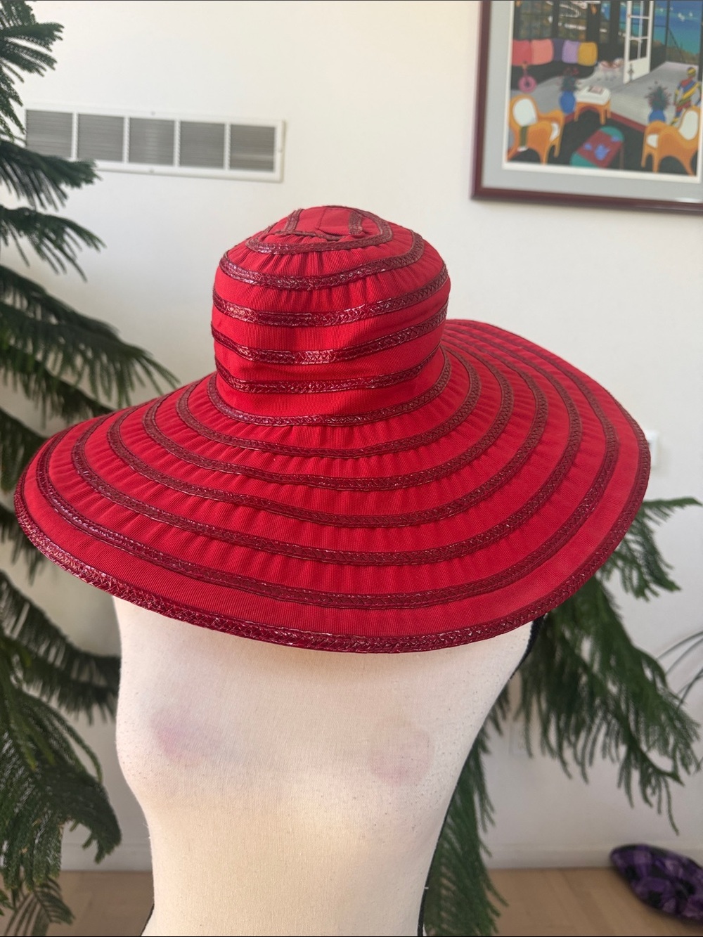 Red Wide-Brim Sun Hat - Women's Fashion Accessory. Made in Italy
